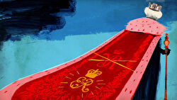 An illustration of Queen Elizabeth II's red royal cloaks' train
