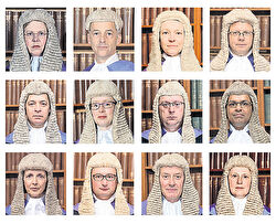 12 headshots of high court judges in their wigs.