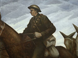 Painting entitled 'Mule Team' by Christopher Richard Wynne Nevinson depicting a soldier on horseback
