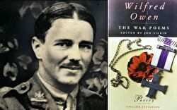 Photo of Wilfred Owen alongside a book of his works